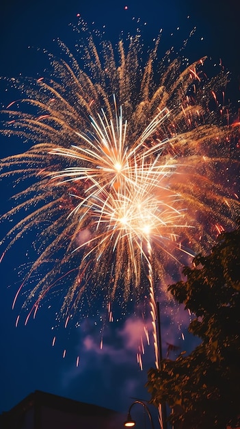 Beautiful firework show with cityscape at night for celebration happy new year Firework display