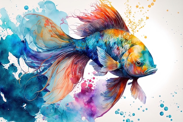 Beautiful fish in a colorful watercolor style that is zen like