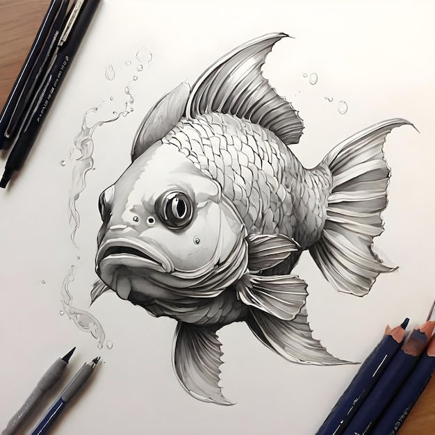 Photo beautiful fish drawing dive into creativity with stunning artwork