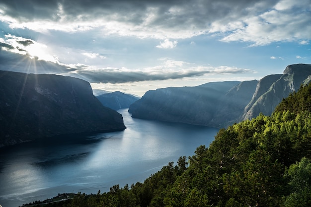 Photo beautiful fjord in norway. view from the top.