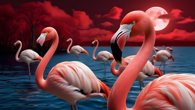 A beautiful Flamingos in a lake with a wonderful background