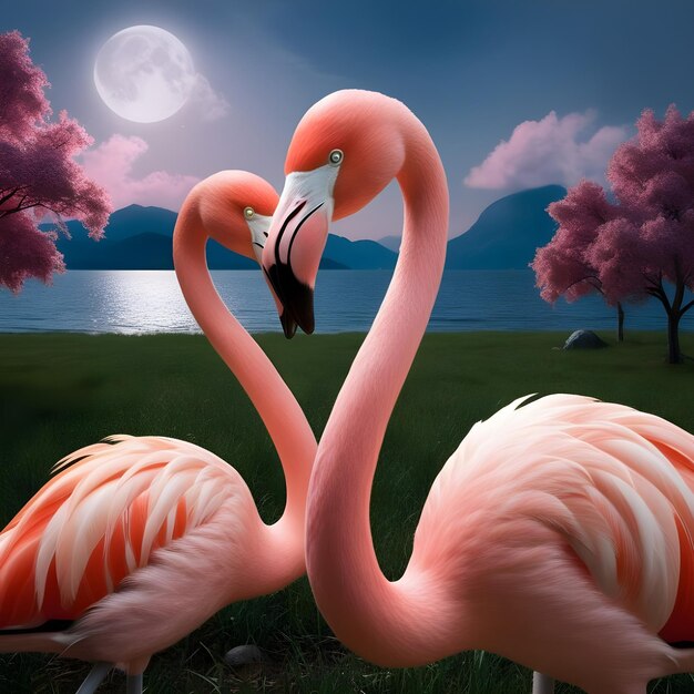 A beautiful Flamingos in a lake with a wonderful background