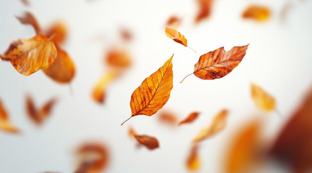 Photo beautiful floating autumn leaves on a bright white background evoking serenity and calmness