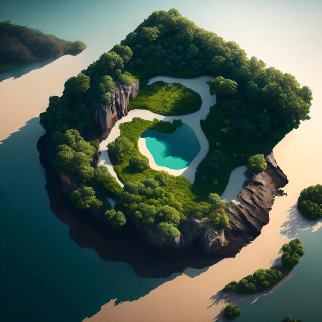 Photo beautiful floating island with sea high angle view