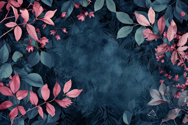 Beautiful floral background with leaves and branches Flat lay top view