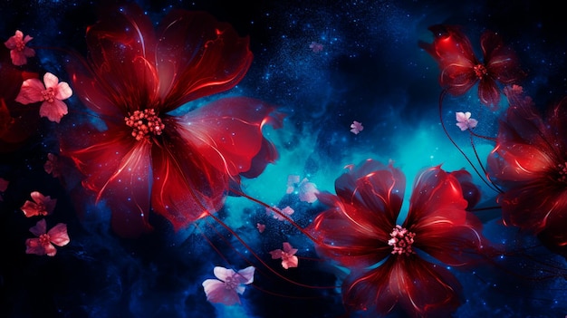 beautiful floral background with red and black flowers generative AI