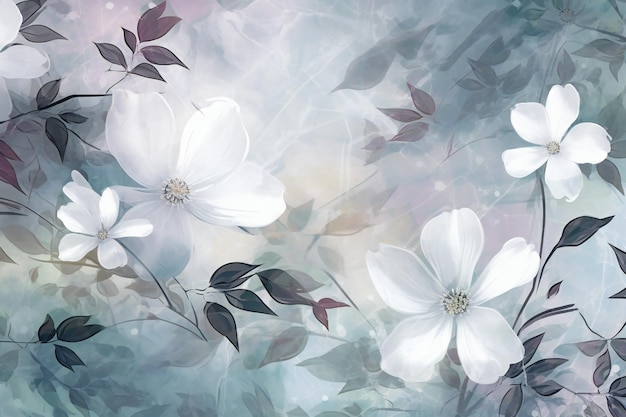 Beautiful floral background with watercolor flowers Digital painting Illustration