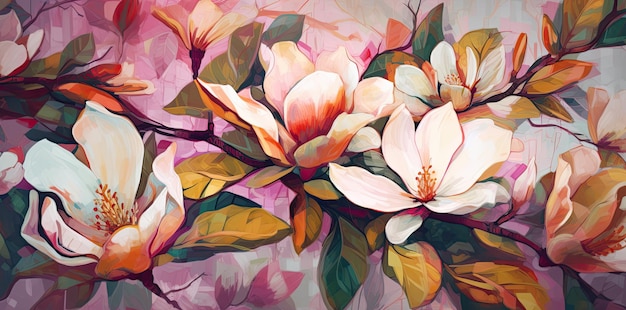 Beautiful floral botanical pattern with magnolia flowers Spring concept Generative AI