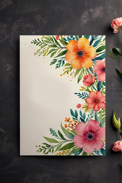 Photo a beautiful floral card with flowers on a blackboard