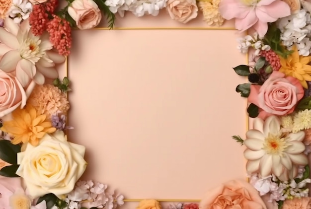 Beautiful floral frame and blank sheet for notes or photos generative ai