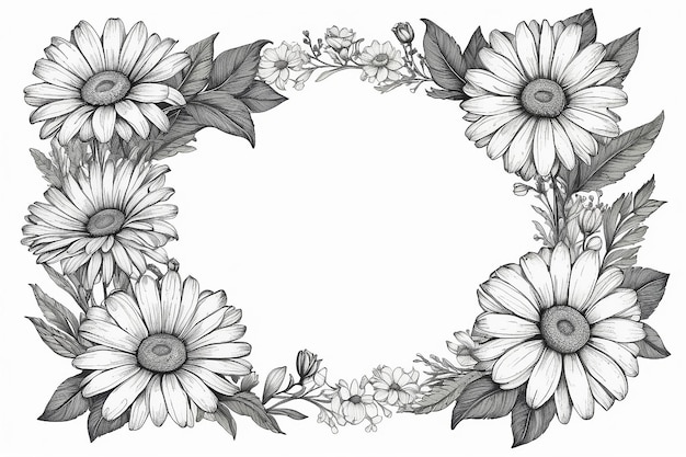 Beautiful Floral Frame with Hand Drawn Daisy