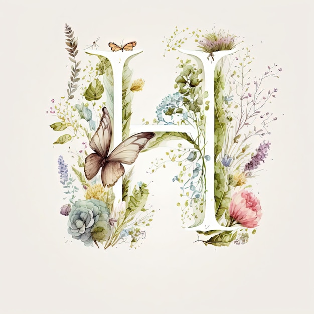 Beautiful floral letter H for your spring themed projects generative ai