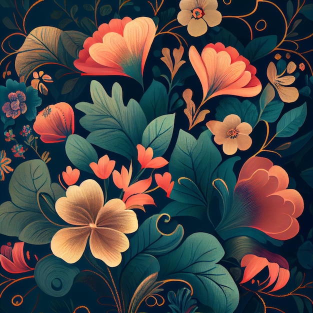 Beautiful floral pattern background with flowers Generative AI