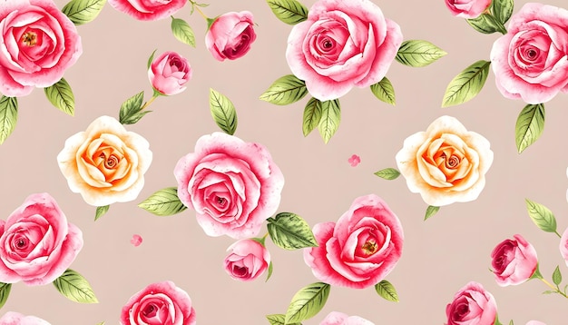 Beautiful floral seamless pattern handdrawn watercolor with roses isolated with white highlights