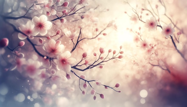 Beautiful floral spring abstract background of nature Branches of blossoming Cherry Blossom