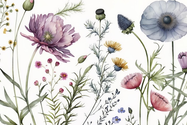 Beautiful floral summer pattern with watercolor Illustration AI Generative