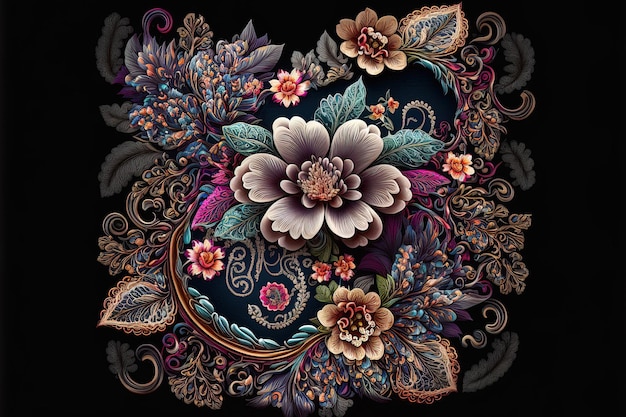 Beautiful floral and textile digital elements as well as an ethnic border