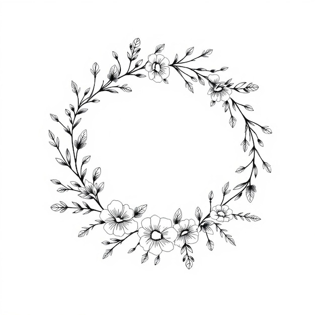 Photo beautiful flower circular floral frame isolated on white background