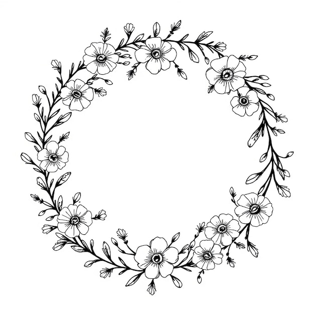 Photo beautiful flower circular floral frame isolated on white background