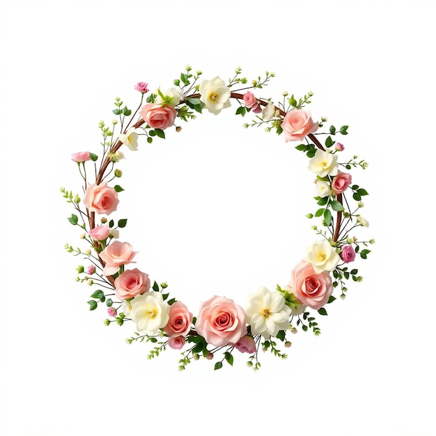 Photo beautiful flower circular floral frame isolated on white background