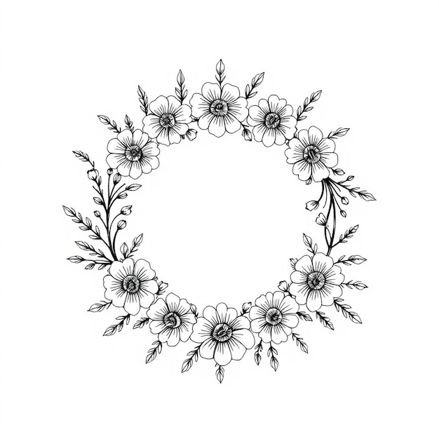 Beautiful flower circular floral frame isolated on white background