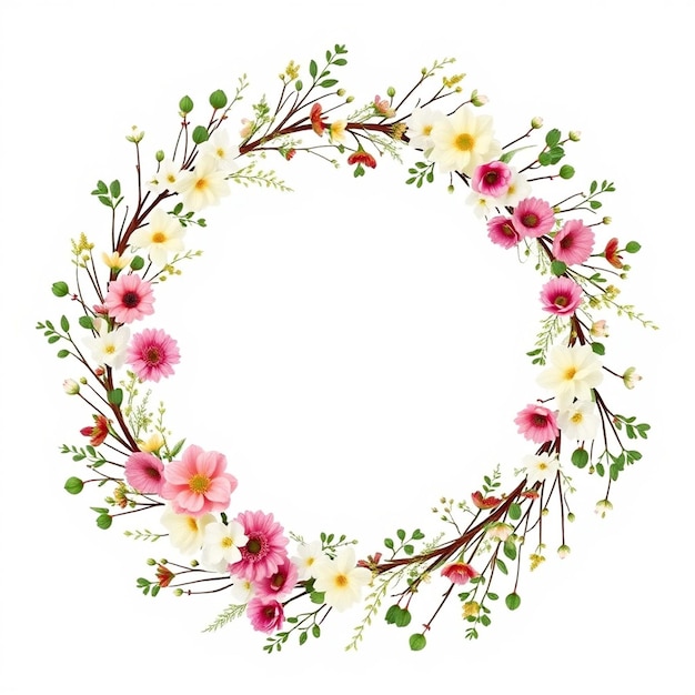 Photo beautiful flower circular floral frame isolated on white background