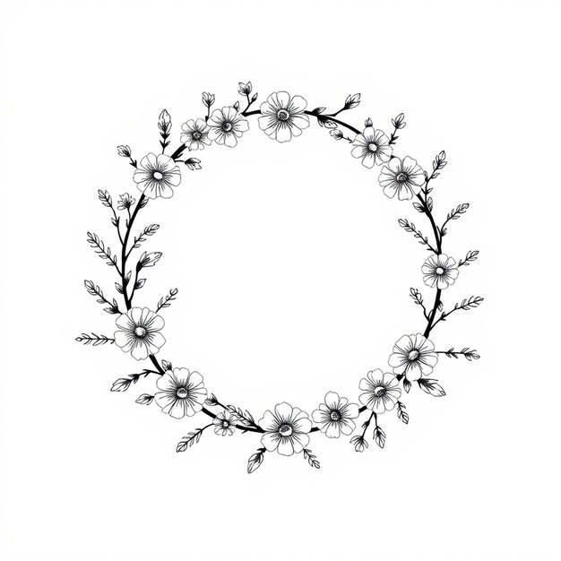 Photo beautiful flower circular floral frame isolated on white background