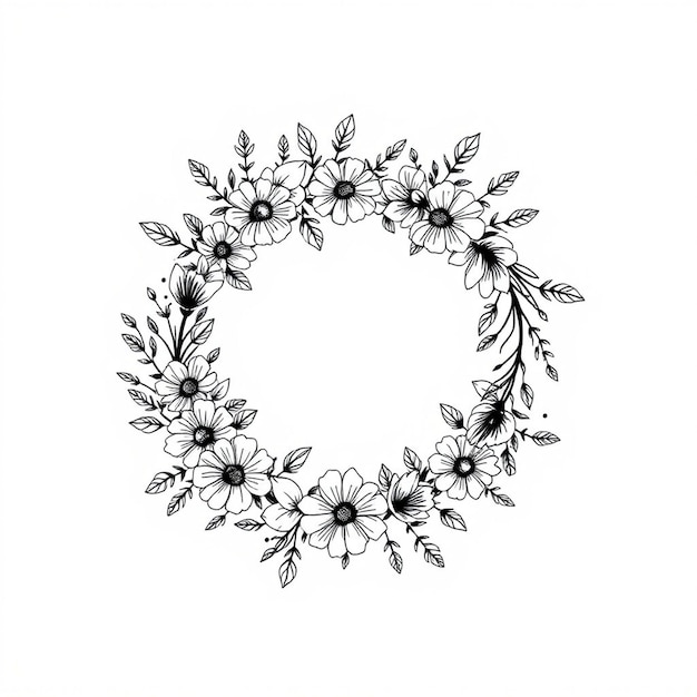 Photo beautiful flower circular floral frame isolated on white background