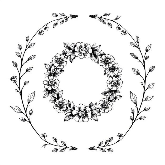 Photo beautiful flower circular floral frame isolated on white background