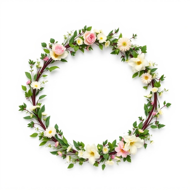 Photo beautiful flower circular floral frame isolated on white background