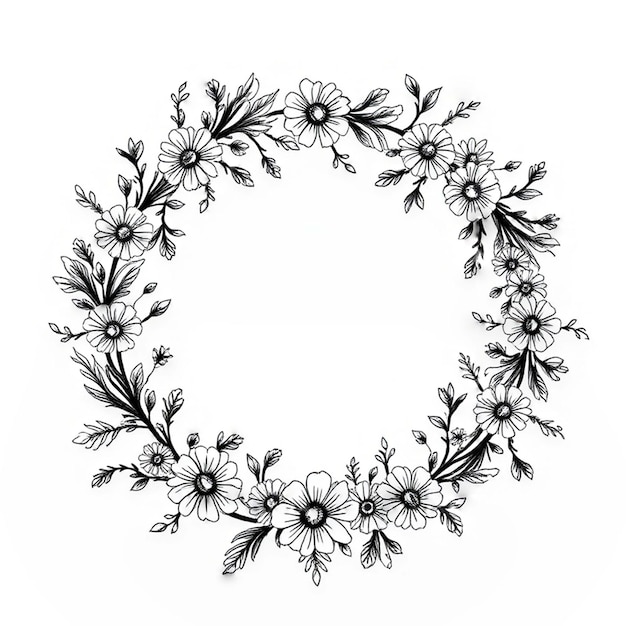 Photo beautiful flower circular floral frame isolated on white background