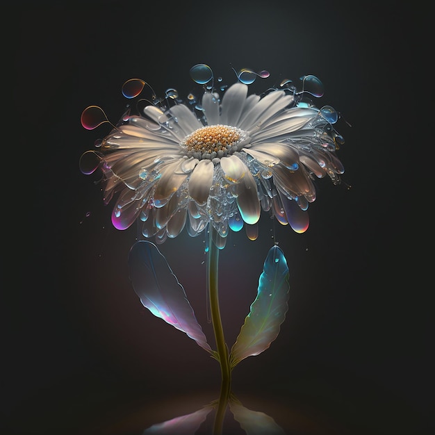 Beautiful flower daisy and water drop on black background Created with Generative AI technology