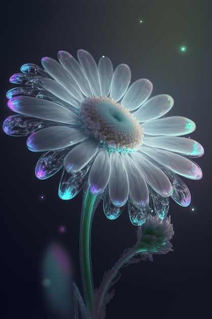 Beautiful flower daisy and water drop on black background Created with Generative AI technology