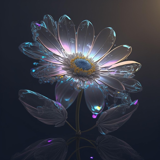 Beautiful flower daisy and water drop on black background Created with Generative AI technology