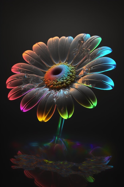 Beautiful flower daisy and water drop on black background Created with Generative AI technology