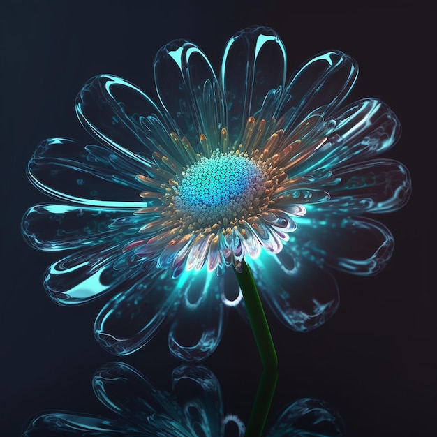 Beautiful flower daisy and water drop on black background Created with Generative AI technology