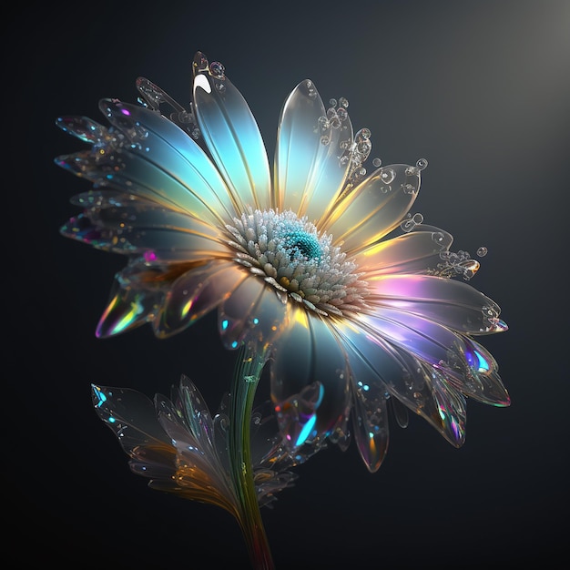 Beautiful flower daisy and water drop on black background Created with Generative AI technology