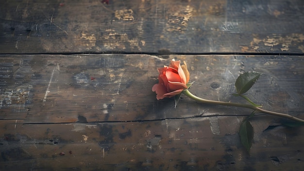 Beautiful flower on grunge wooden table Generative AI