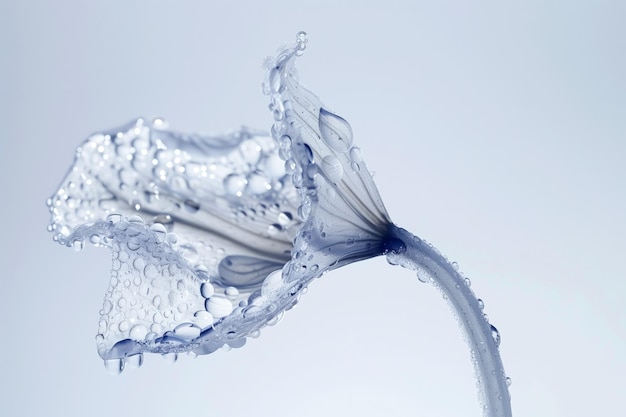 A beautiful flower made of water splashes is on a plain white background