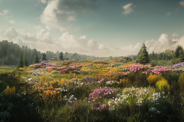 Beautiful flower meadow AI generated