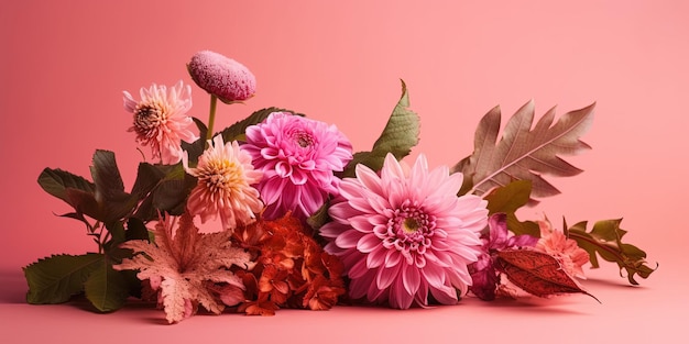 beautiful flower and plant in side with pink background