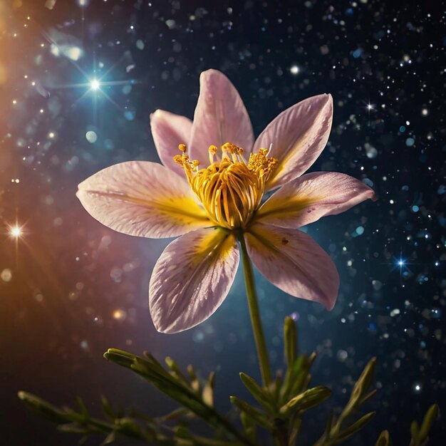 Photo beautiful flower with evening shine of stars