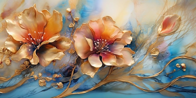 Beautiful Flowers Background with Oil Art Painting Style Generative AI