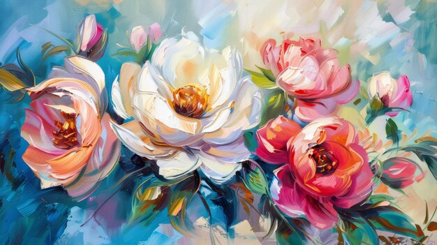 Beautiful flowers Oil painting on canvas Interior painting Beautiful background