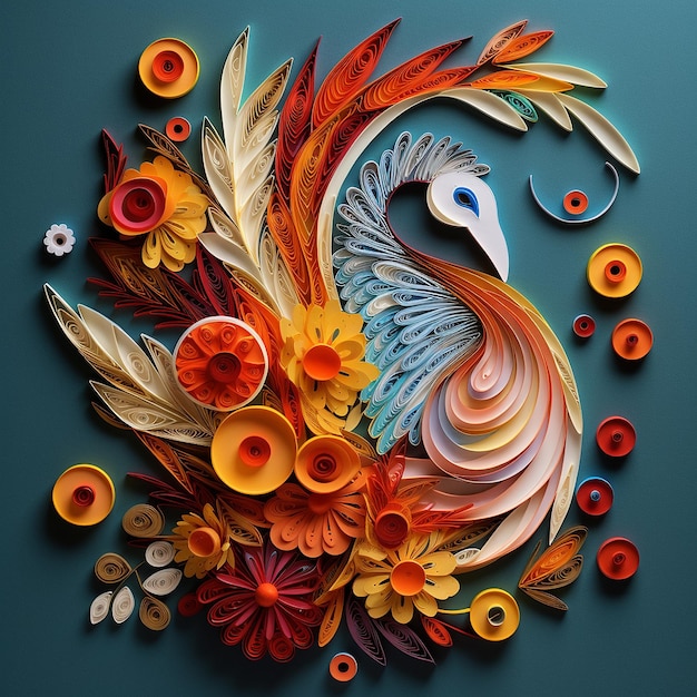 Beautiful flowers paper quilling pattern images Generative AI