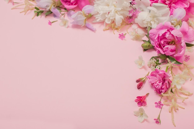 Beautiful flowers on pink paper background