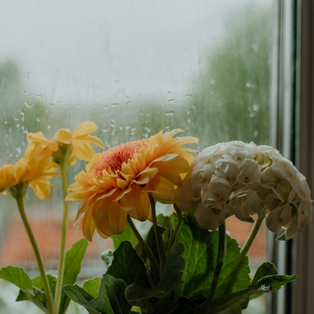 Beautiful flowers seen behind humidity glass