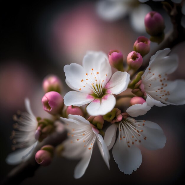 Beautiful flowers on a tree in spring close-up. Sakura blossom close-up. Generated by AI