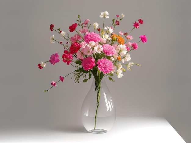 beautiful flowers in vase on light grey background