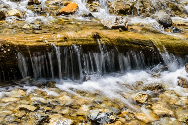 Beautiful flowing river with stones in a park